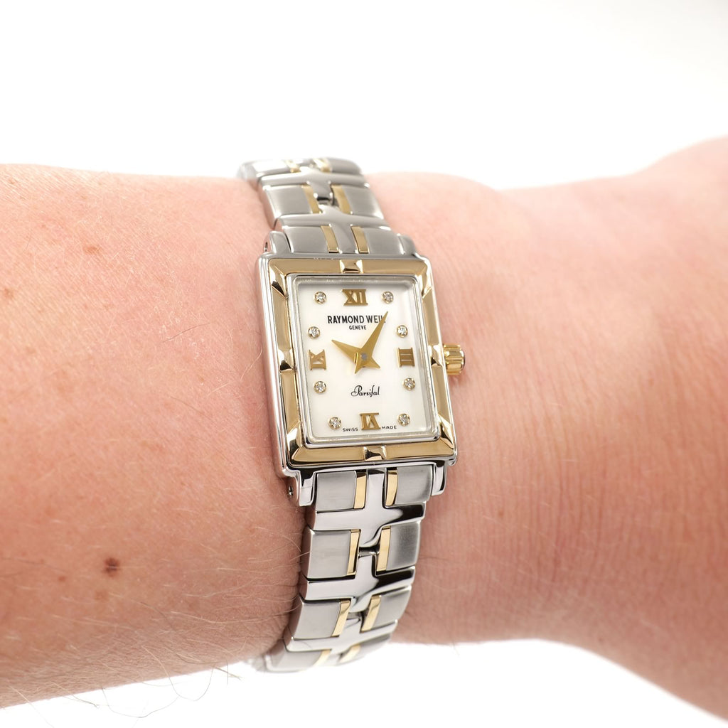 Raymond Weil Parsifal 9630 White Mother of Pearl Dial ladies watch on the wrist