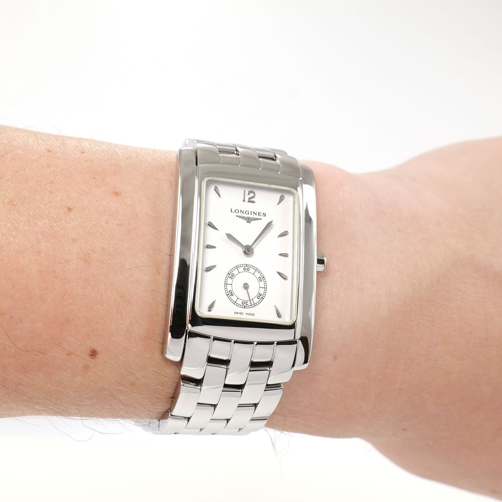 Longines DolceVita L5.655.4 Men's White Dial Rectangular watch on the wrist
