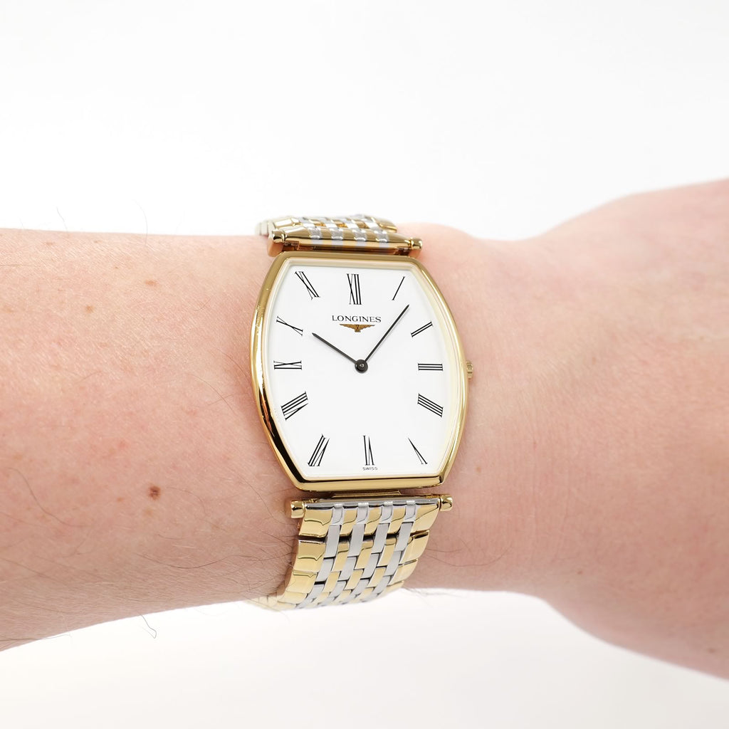 Longines La Grande Classique L4.705.2 Men's White Tonneau watch on the wrist