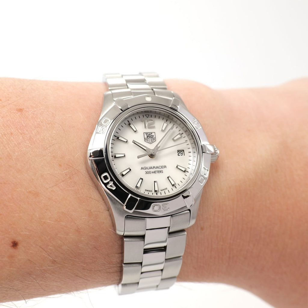 TAG Heuer Aquaracer WAF1414 White dial on the wrist