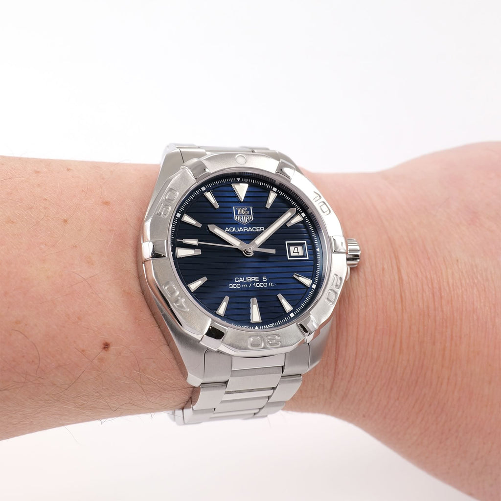 TAG Heuer Aquaracer WAY2112 Blue Calibre 5 on the wrist