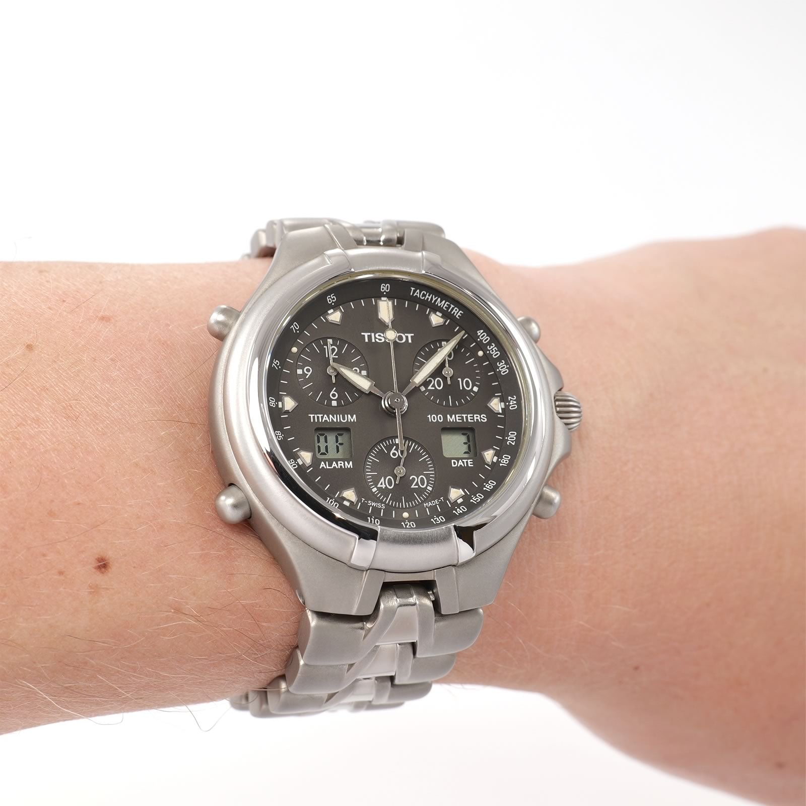 Tissot Titanium T670 Men's Grey Dial Chronograph on the wrist