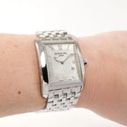 Raymond Weil Don Giovanni 9975 Silver Roman Numeral rectangular watch on the wrist