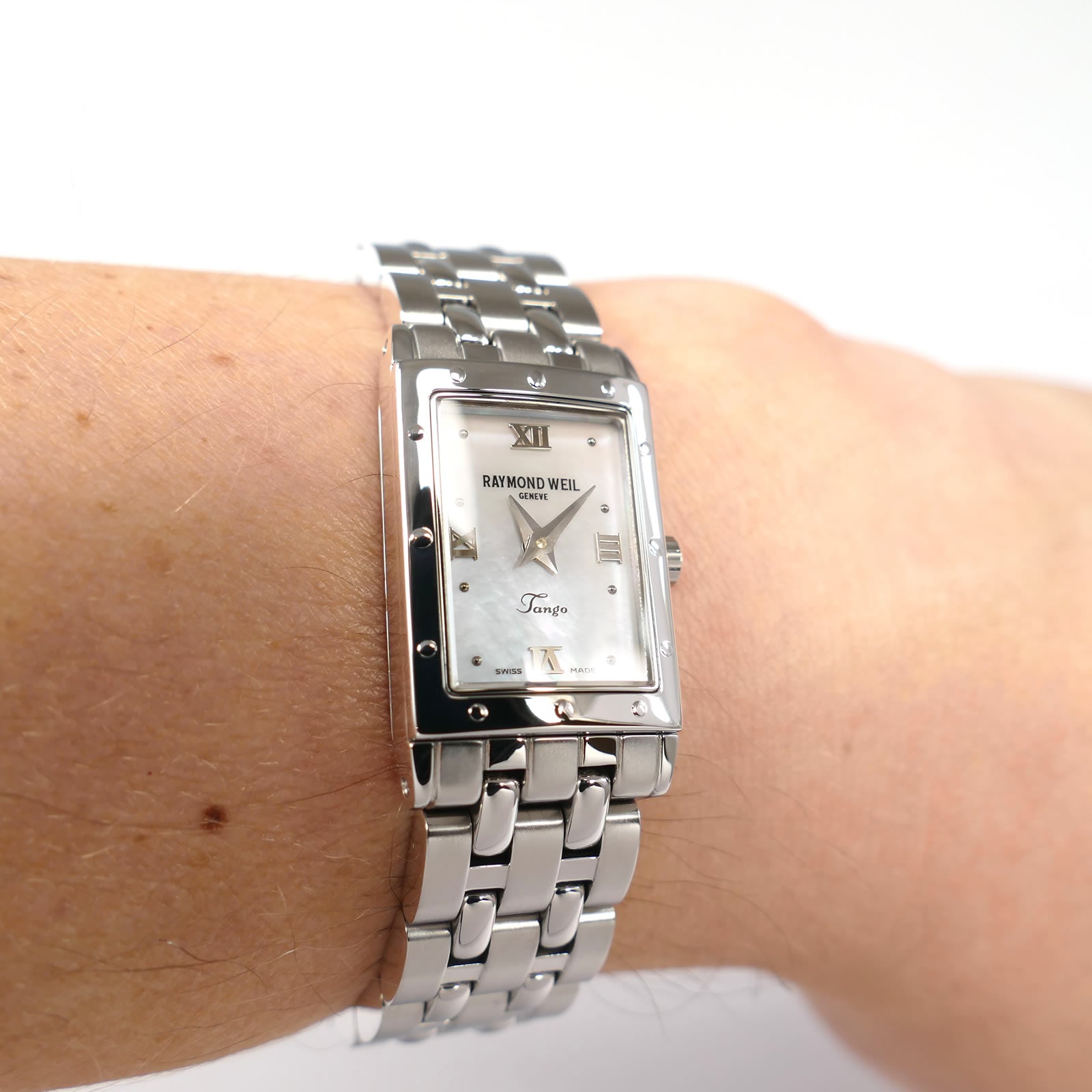 Raymond Weil Tango 5970 White dial on the wrist