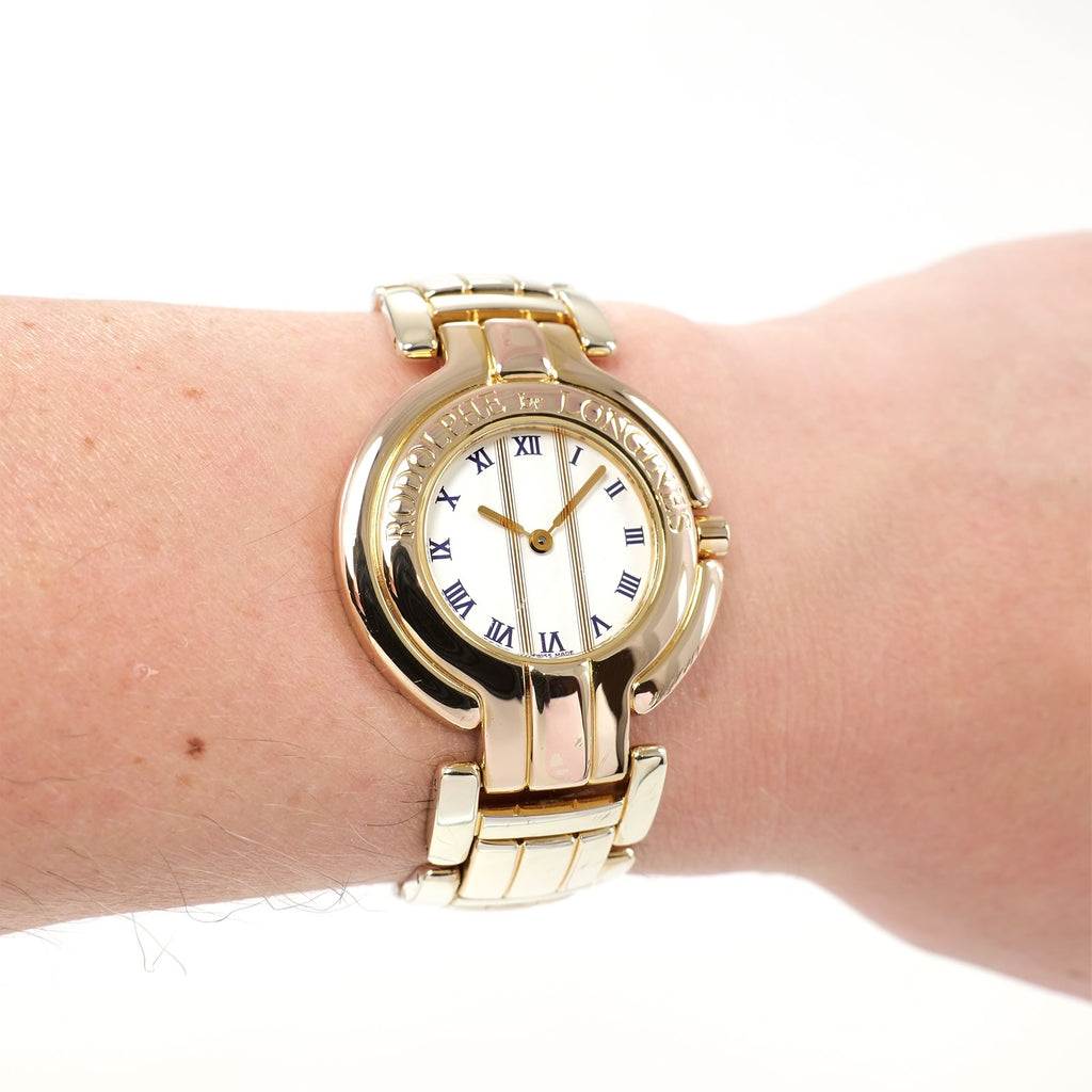 Longines Rodolphe Design White Dial 18k Gold Plated watch on the wrist