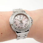 TAG Heuer Formula 1 WAC1216 Pink Mother of Pearl Dial Diamond Bezel on the wrist