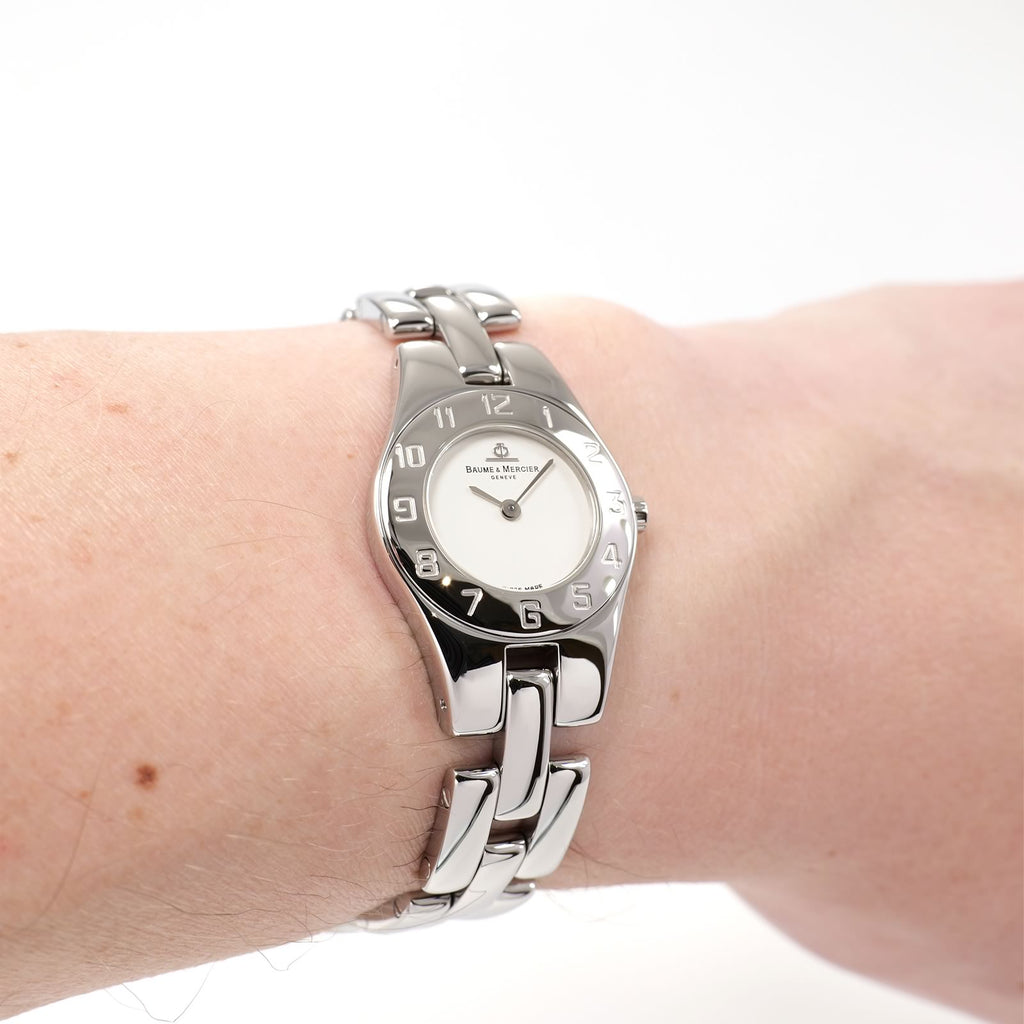 Baume & Mercier Linea MV045204 Ladies  White Dial Arabic Numeral Bezel watch on the wrist
