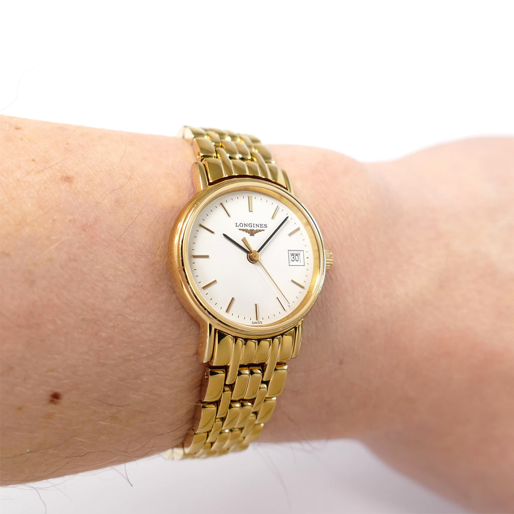 Longines Présence L4.220.2 Gold PVD White Dial on the wrist