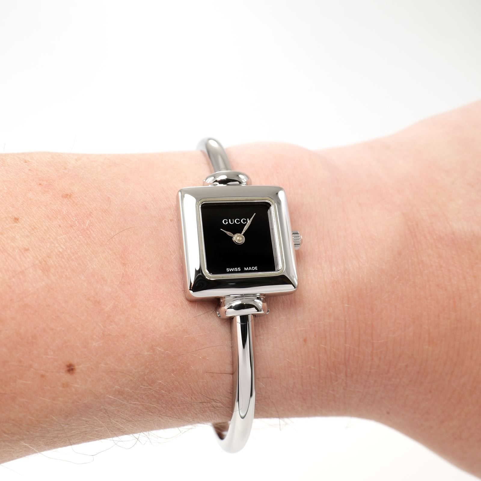 Gucci 1900L Ladies Black Square Watch on the wrist