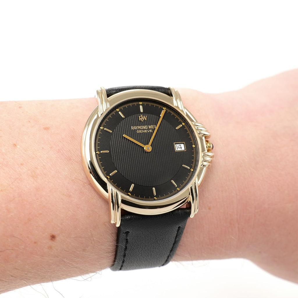 Raymond Weil Geneve 9155 Black Dial 18k Gold Plated men's watch on the wrist
