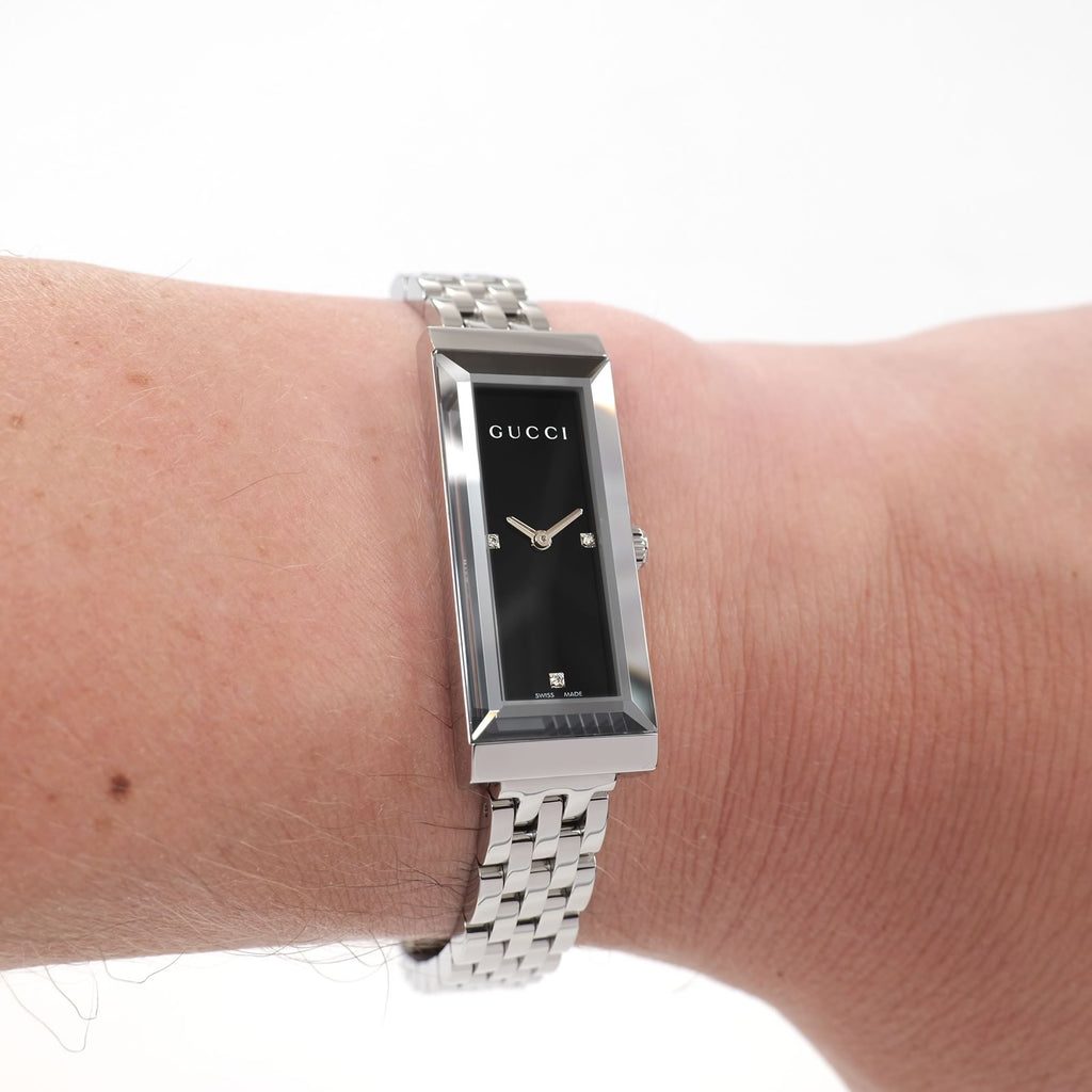 Gucci G-Frame 127.5 Ladies Black Rectangular watch on the wrist
