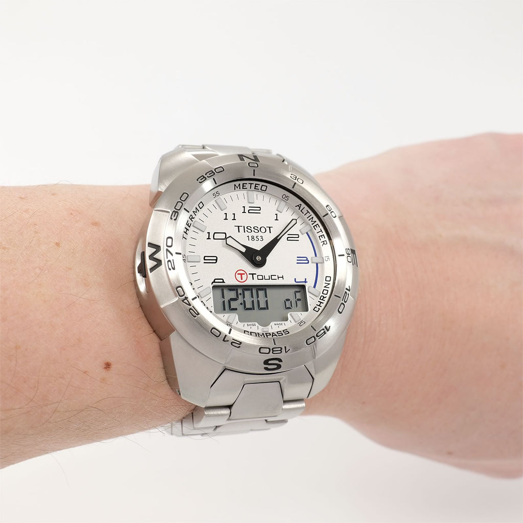 Tissot T-Touch Expert T013420A Men's Silver Dial watch on the wrist
