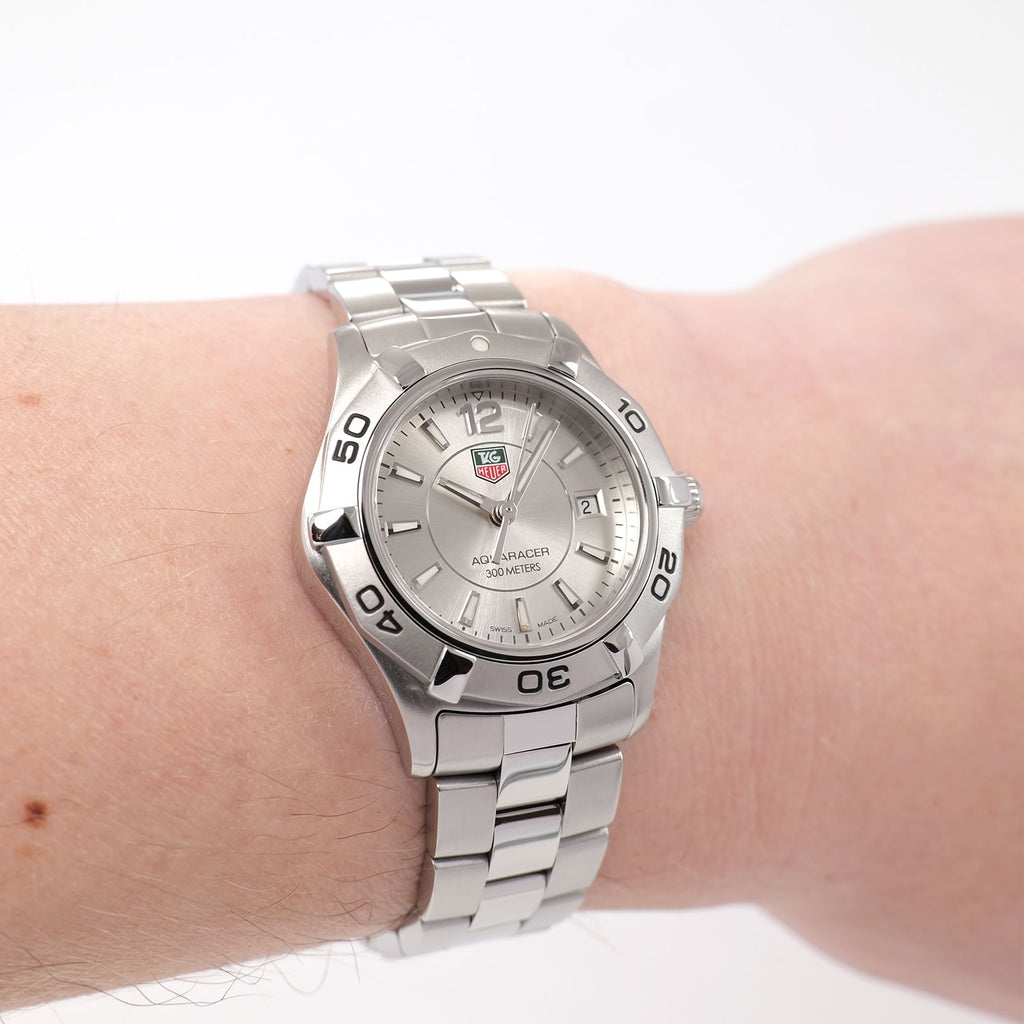 TAG Heuer Aquaracer WAF1412 Ladies  Silver Dial watch on the wrist