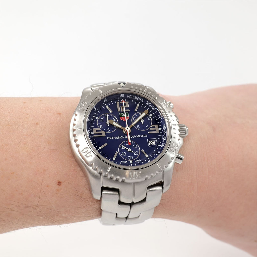 TAG Heuer Link Chronograph CT1110 blue dial on the wrist