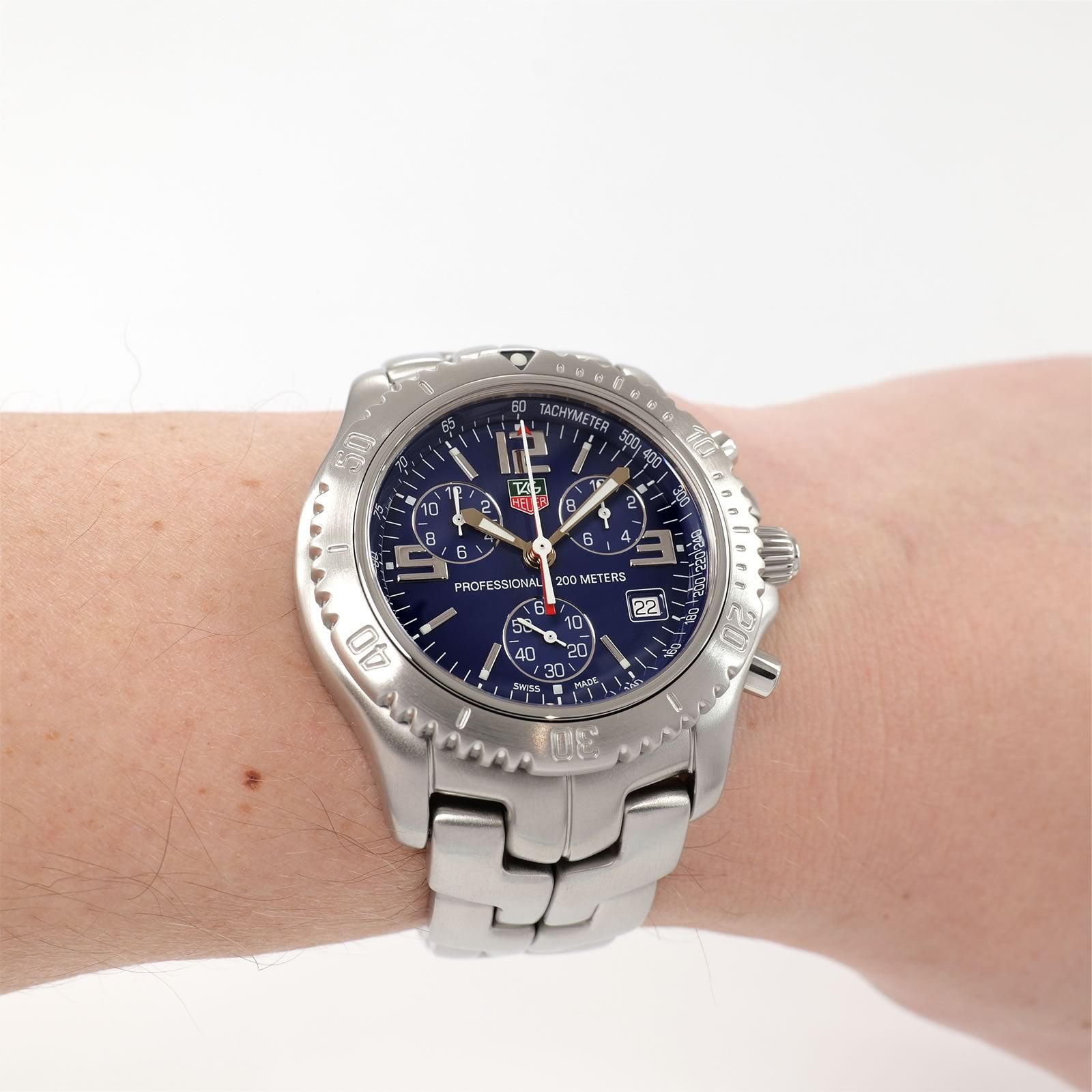 TAG Heuer Link Chronograph CT1110 blue dial on the wrist