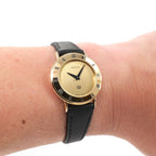 Gucci 3000L Ladies Champagne Dial 18k Gold Plated watch on the wrist