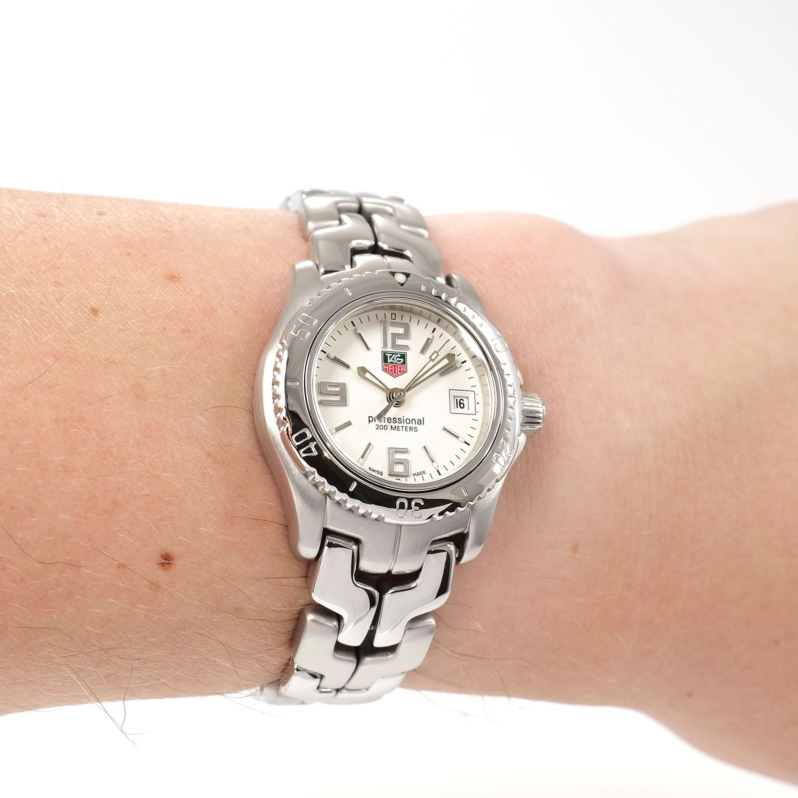 TAG Heuer Link WT1414 Ladies White Dial watch on the wrist