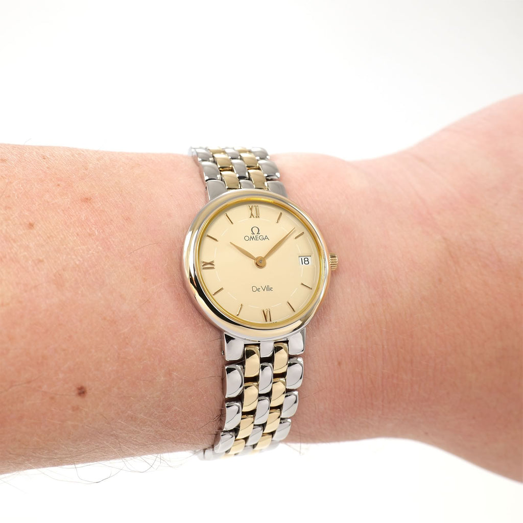 Omega De Ville 7280.63.00 Cream Dial Ladies Two Tone watch on the wrist