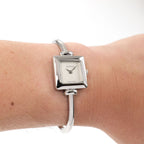 Gucci 1900L Ladies Silver Dial Square Watch on the wrist