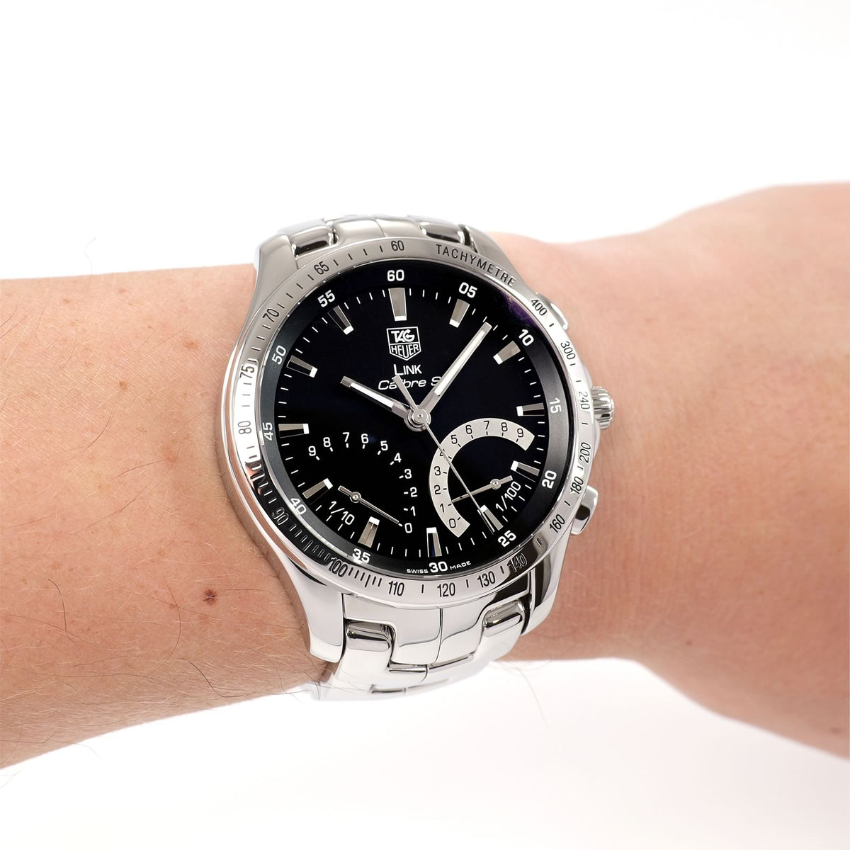 TAG Heuer Link Calibre S CJF7112 Men's Black Chronograph watch on the wrist