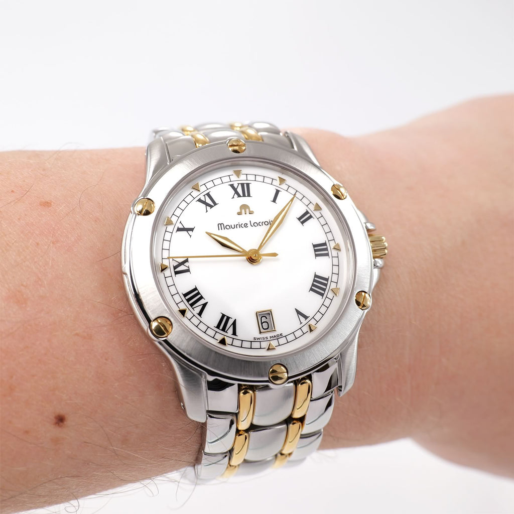 Maurice Lacroix Tiago 69709 White Roman Numeral Dial on the wrist