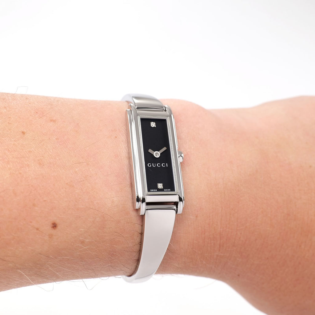 Gucci G-Line 109 Ladies Black Bangle Watch on the wrist
