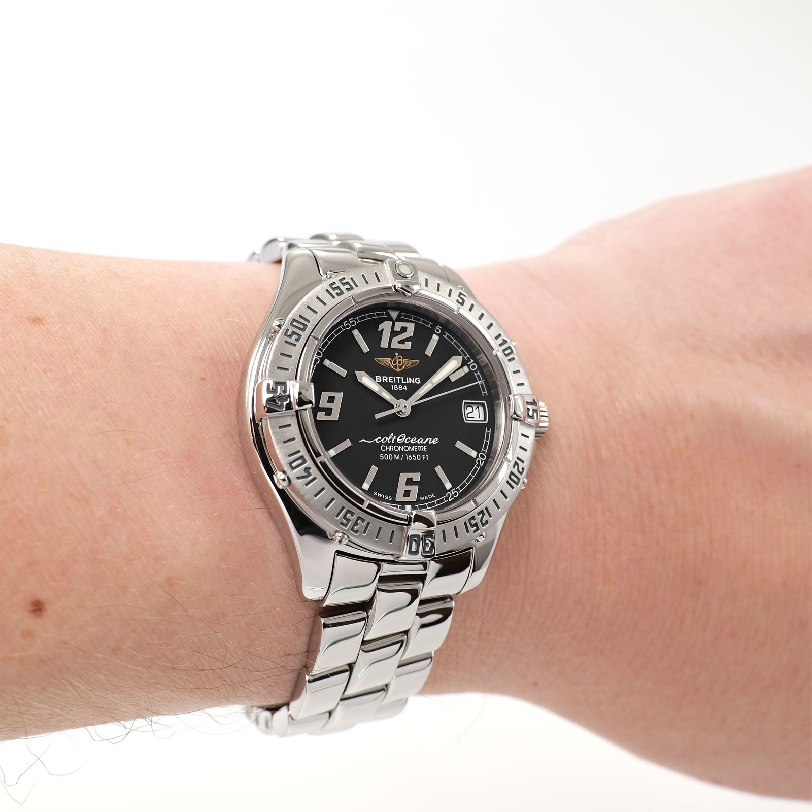 Breitling Colt Oceane A57350 Ladies Black Dial watch on the wrist