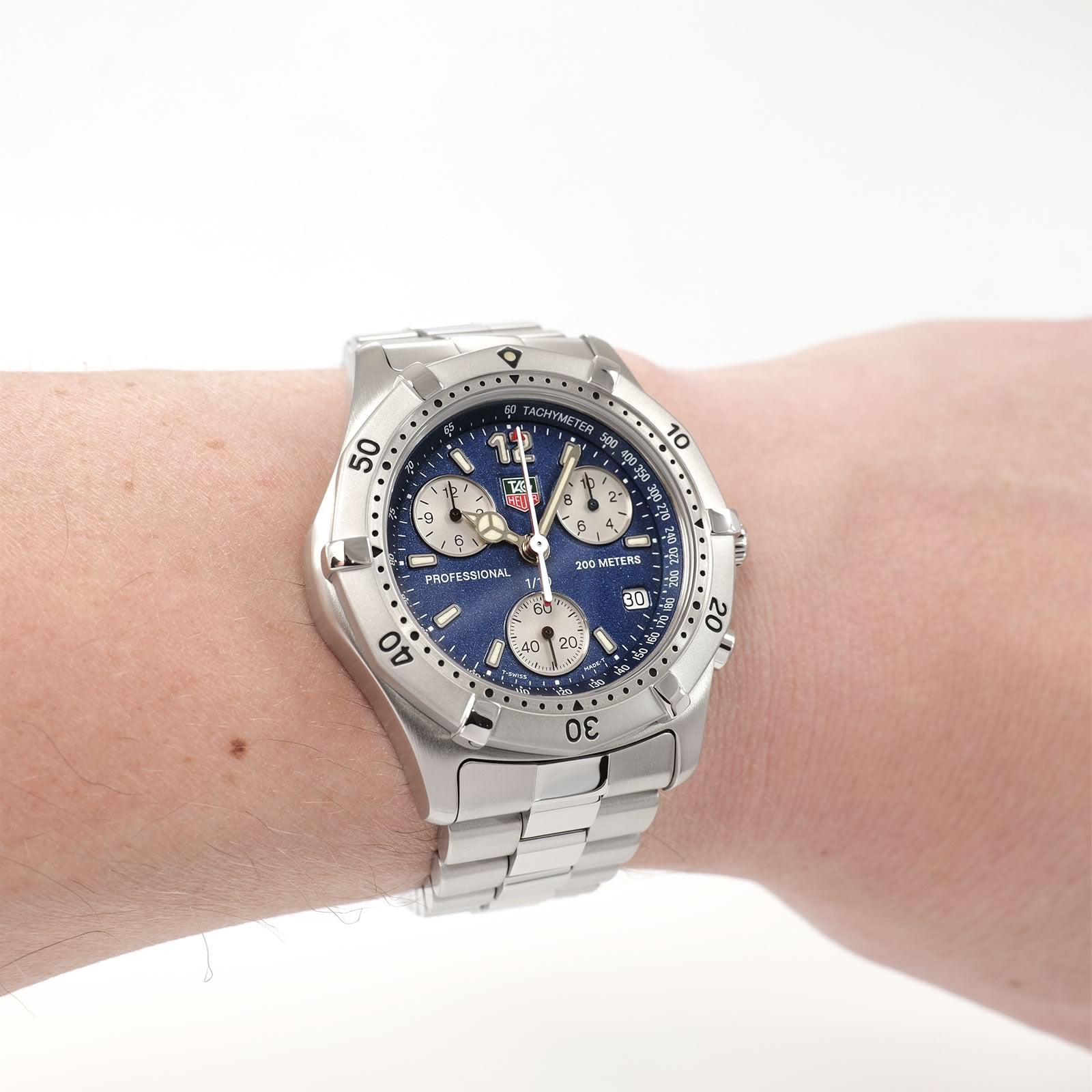 TAG Heuer 2000 Chronograph CK1112 Blue dial on the wrist