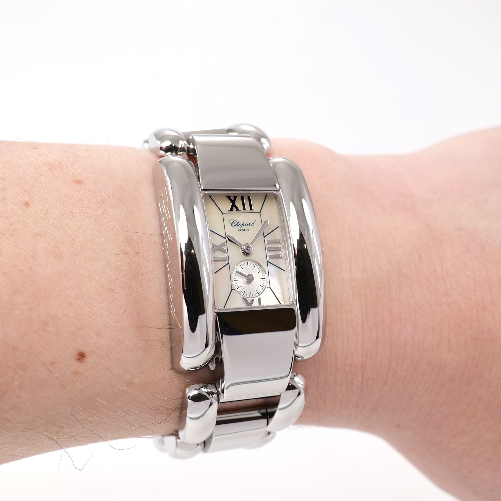 Chopard La Strada 41/8380 White Mother of Pearl Rectangular watch on the wrist