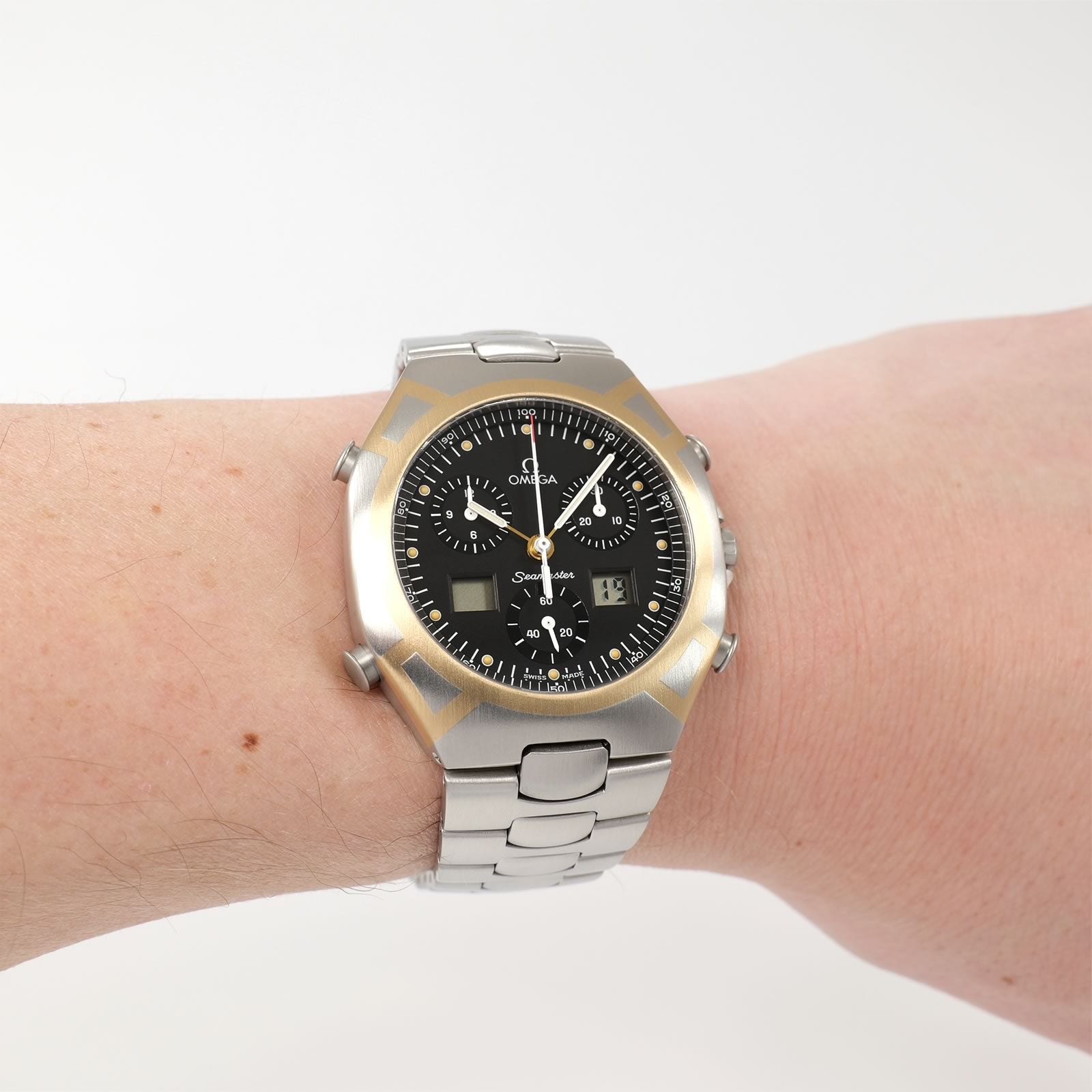 Omega Seamaster Polaris Men's 38mm Black Chronograph 18k Gold
