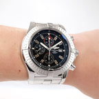 Breitling Super Avenger A13370 Men's Black Chronograph Chronometer on the wrist