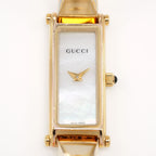 Gucci 1500L White Mother of Pearl rectangular dial close up