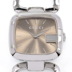 Gucci G 125.5 Square Brown Sunburst Brushed Dial close up