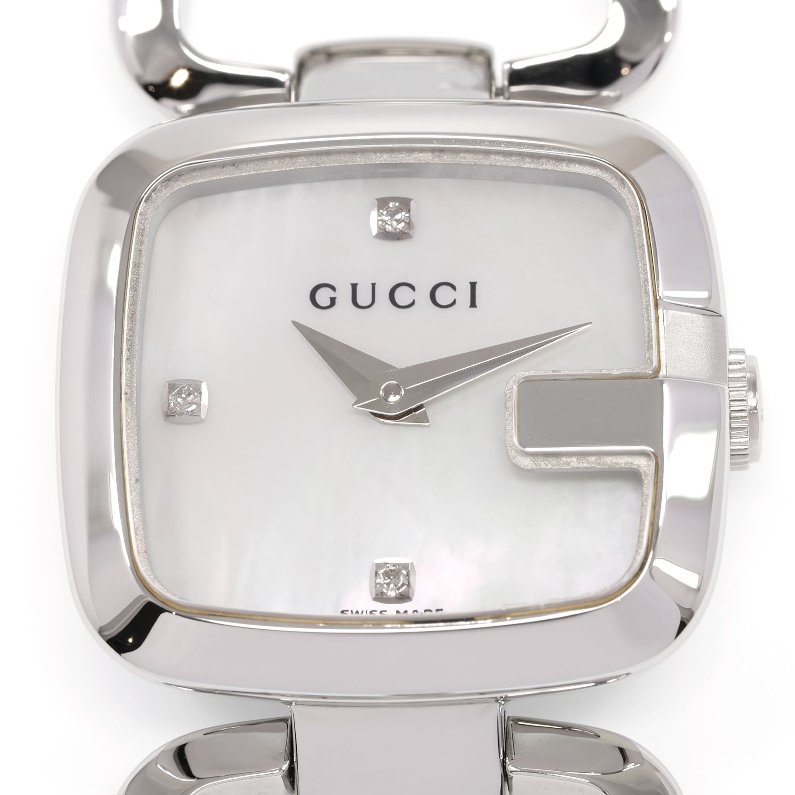 Gucci G YA125502 White Mother of Pearl Dial with 3 Diamonds close up