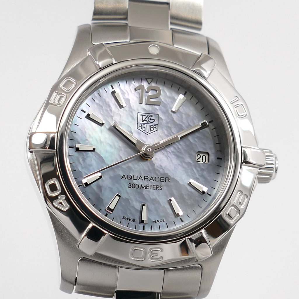 TAG Heuer Aquaracer WAF1417 Blue Mother of Pearl Dial close up