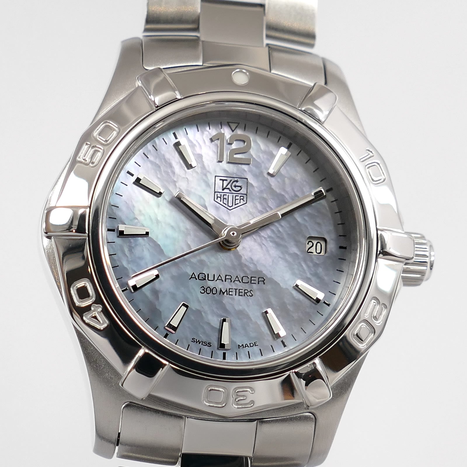 TAG Heuer Aquaracer WAF1417 Blue Mother of Pearl Dial close up