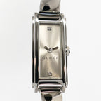 Gucci G-Line 109 Silver Sunburst Dial with 2 Diamonds YA109519 close up