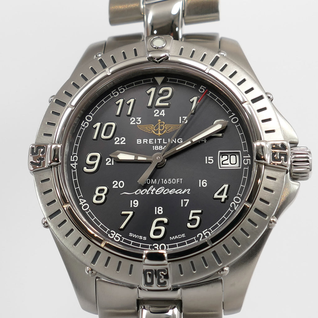 Breitling Colt Ocean A64350 Grey Arabic Dial close up