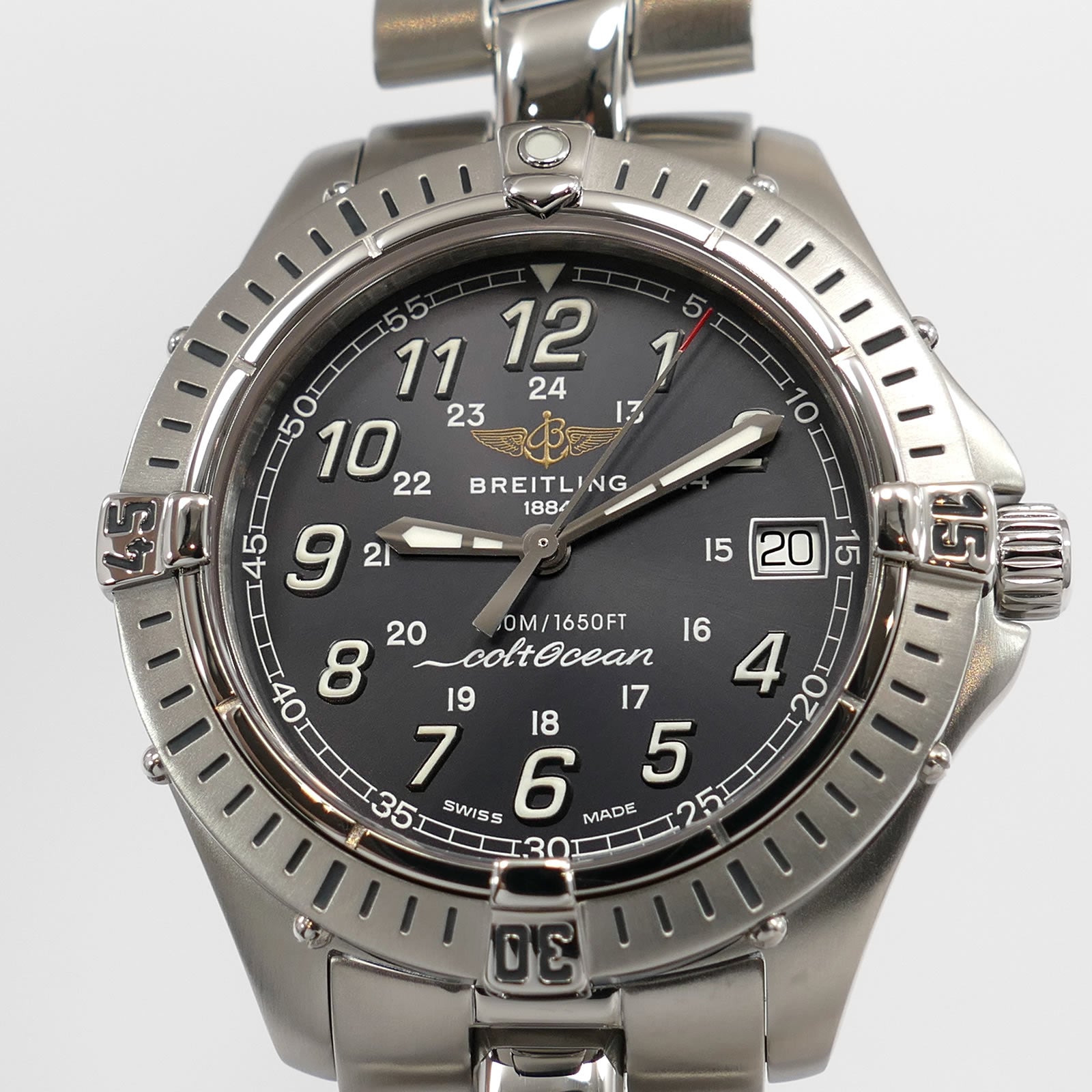 Breitling Colt Ocean A64350 Grey Arabic Dial close up