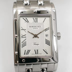Raymond Weil Tango 5380 Silver Roman Numeral dial close up