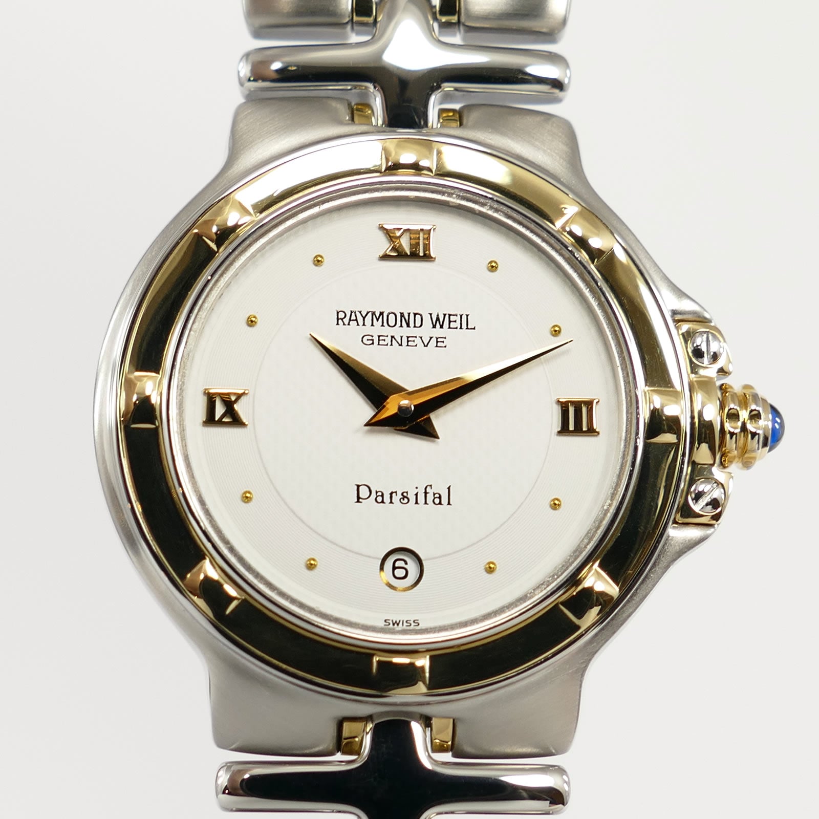 Raymond Weil Parsifal 9990 White quarter Roman Numeral dial close up