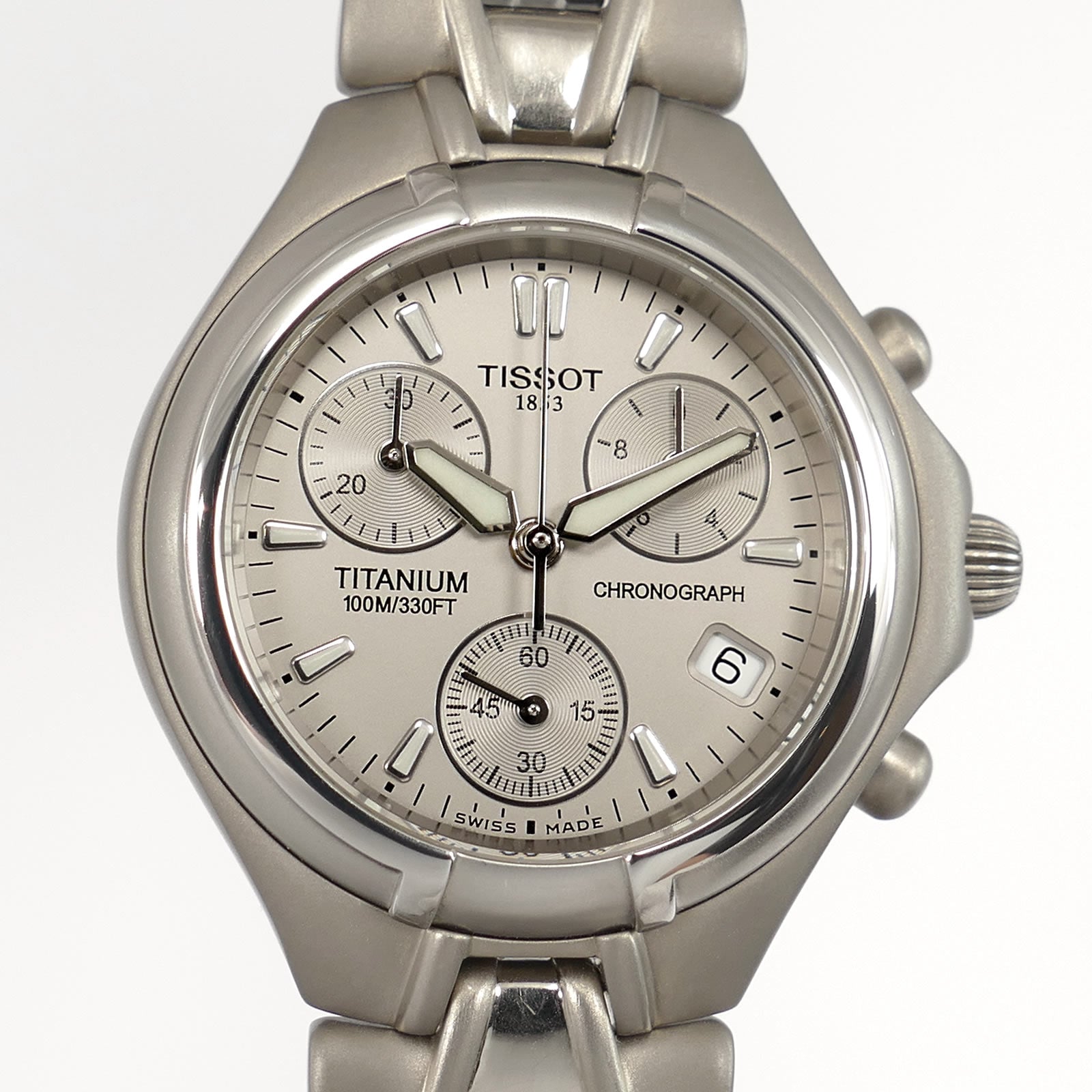 Tissot Titanium T645P Chronograph Grey Dial close up
