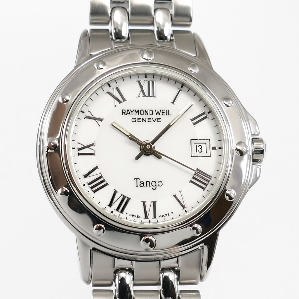 Raymond Weil Tango 5360 White Dial Roman Numerals close up