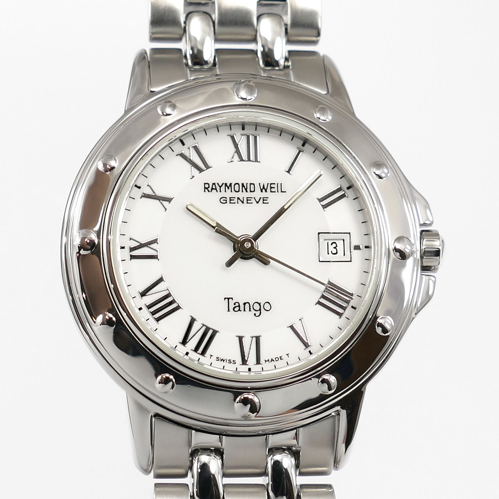 Raymond Weil Tango 5360 White Dial Roman Numerals close up