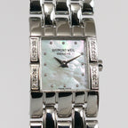 Raymond Weil Tema 5886 Iridescent Square Mother of Pearl Dial and 12 Diamonds close up