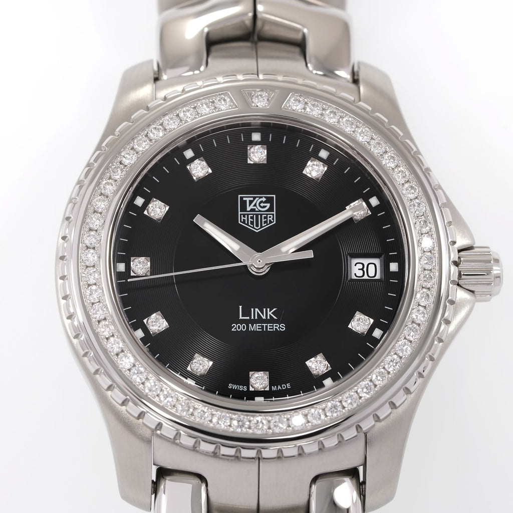 TAG Heuer Link WJ1117-0 Black Dial with 65 Diamonds close up