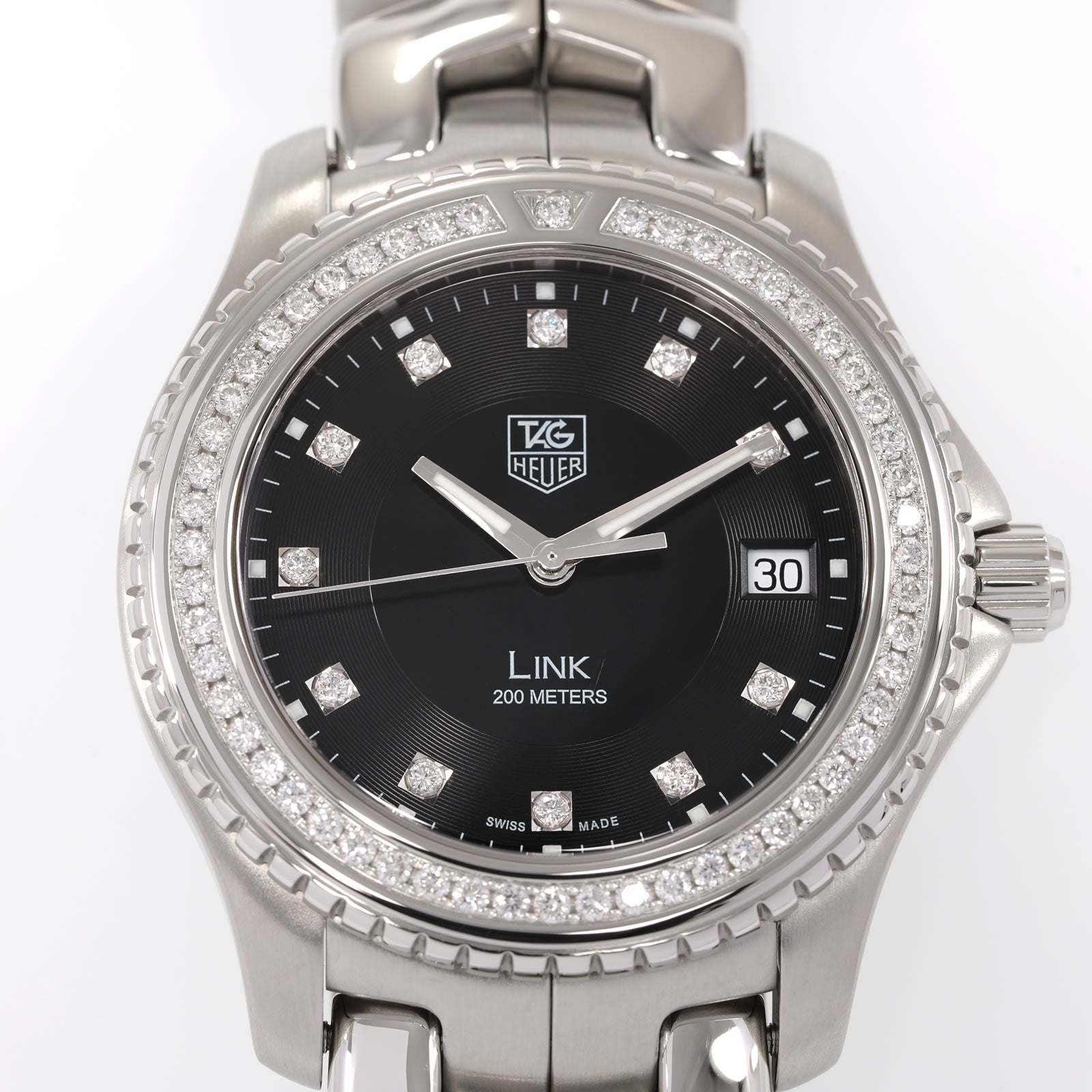 TAG Heuer Link WJ1117-0 Black Dial with 65 Diamonds close up