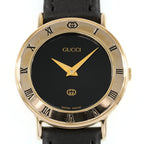 Gucci 3000L Black Dial Roman Numeral Bezel close up