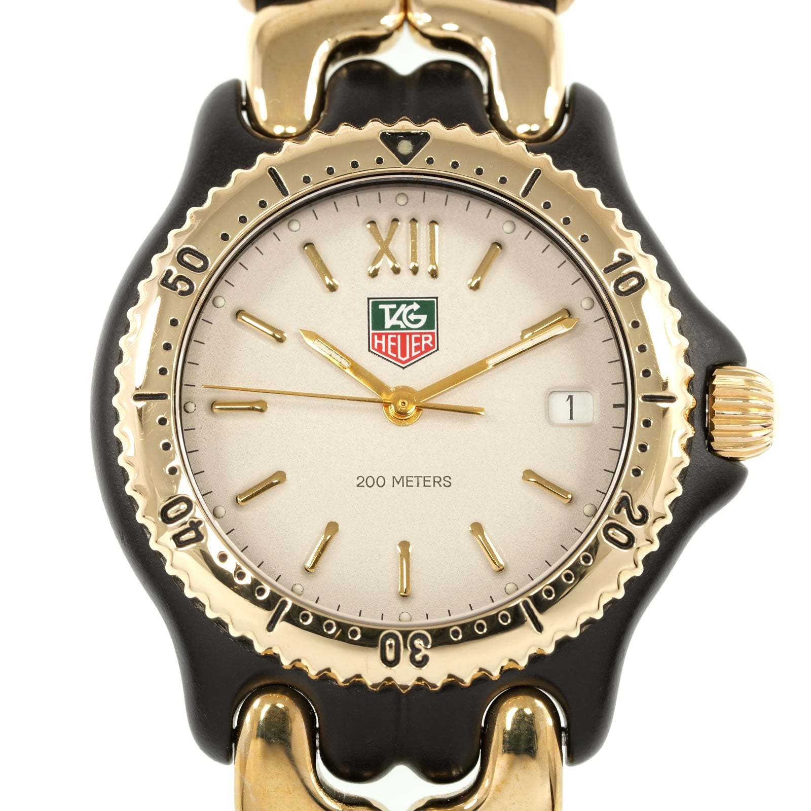 TAG Heuer SEL S93.313C Cream Dial Black PVD close up