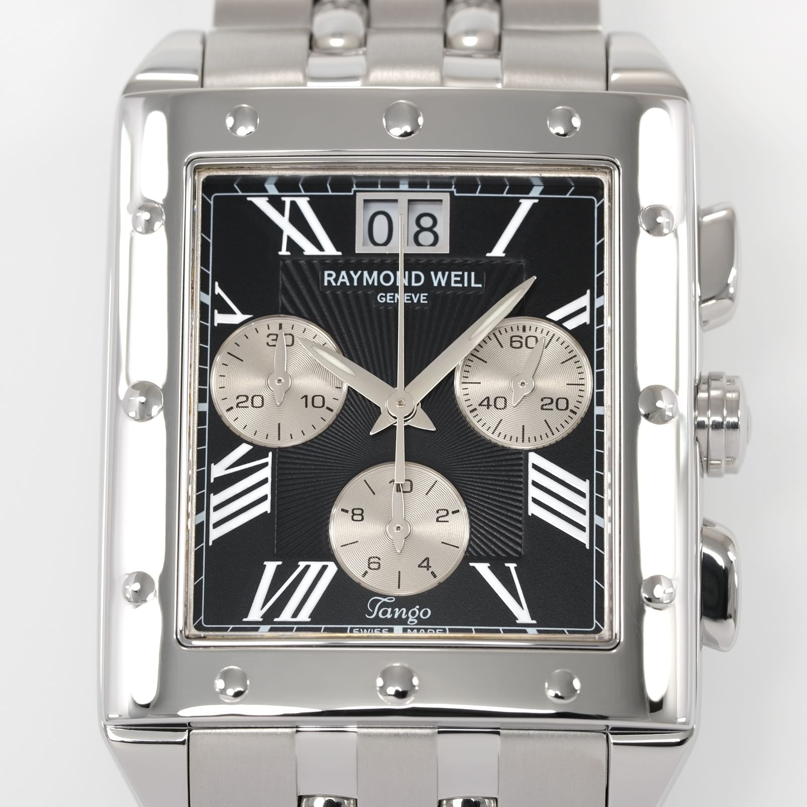 Raymond Weil Tango 4881 Black Roman Numeral dial close up